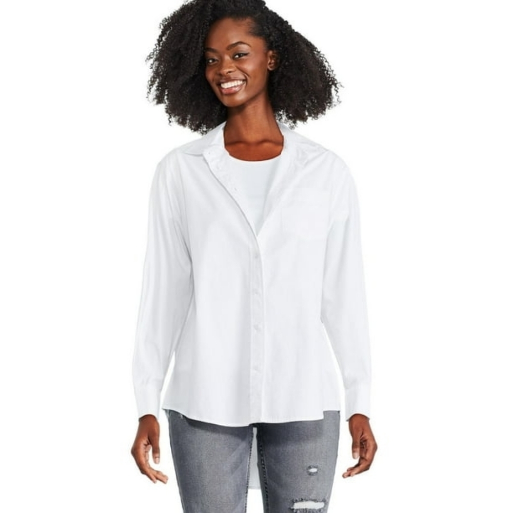 George Shirt Womens White Button up Collared Fitted Minimalist Classic sz 16W